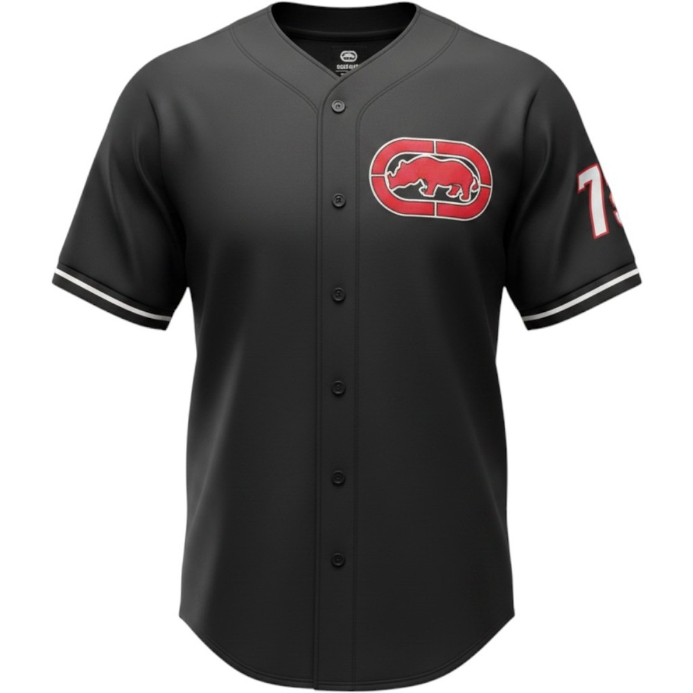 Ecko Unltd Baseball Jersey Mens 3XL Black Red Rhino 72 Y2K Hip Hop Shirt Graphic